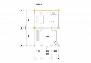 Планировка беседки из бруса размером 4 на 6